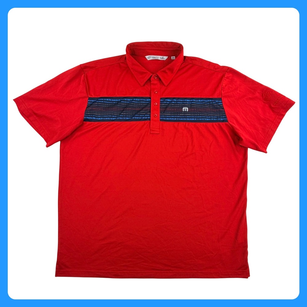 TravisMathew The Thermal Club Polo Shirt Men XXL Red Black Striped Motorsports